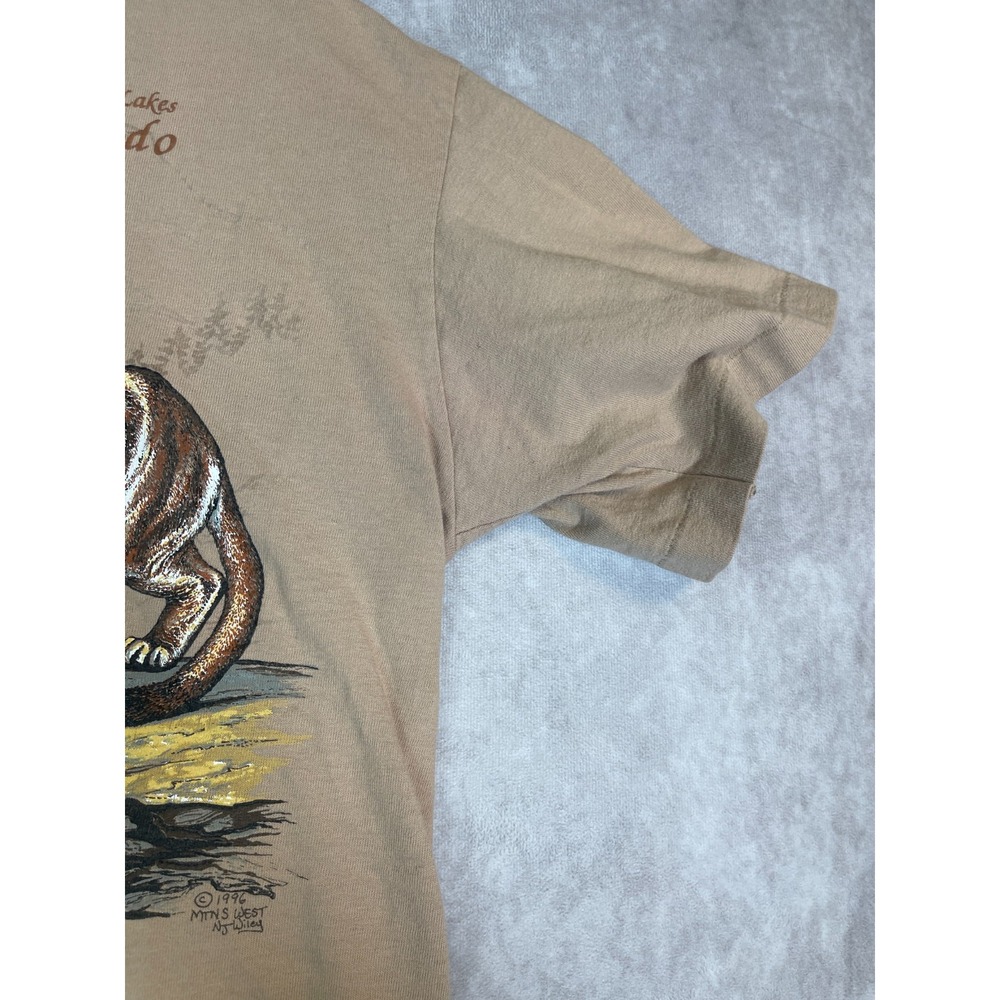 VINTAGE Mountain Lion Shirt Mens Large Brown Tee Nature Colorado USA Made 90s - Picture 11 of 14